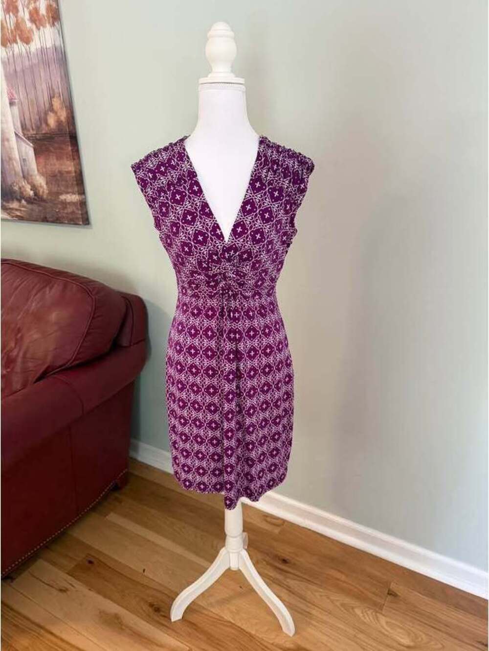 Purple Geometric Print Sleeveless Sheath Dress with Side Zipper size 8